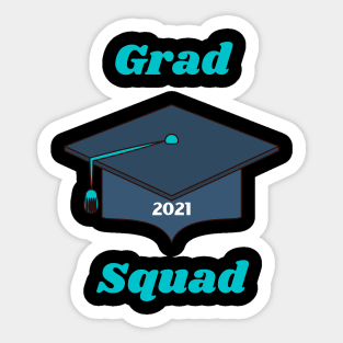 Grad Squad - Class of 2021 Graduation Gifts - Turquoise and Navy Cap and Tassel Sticker